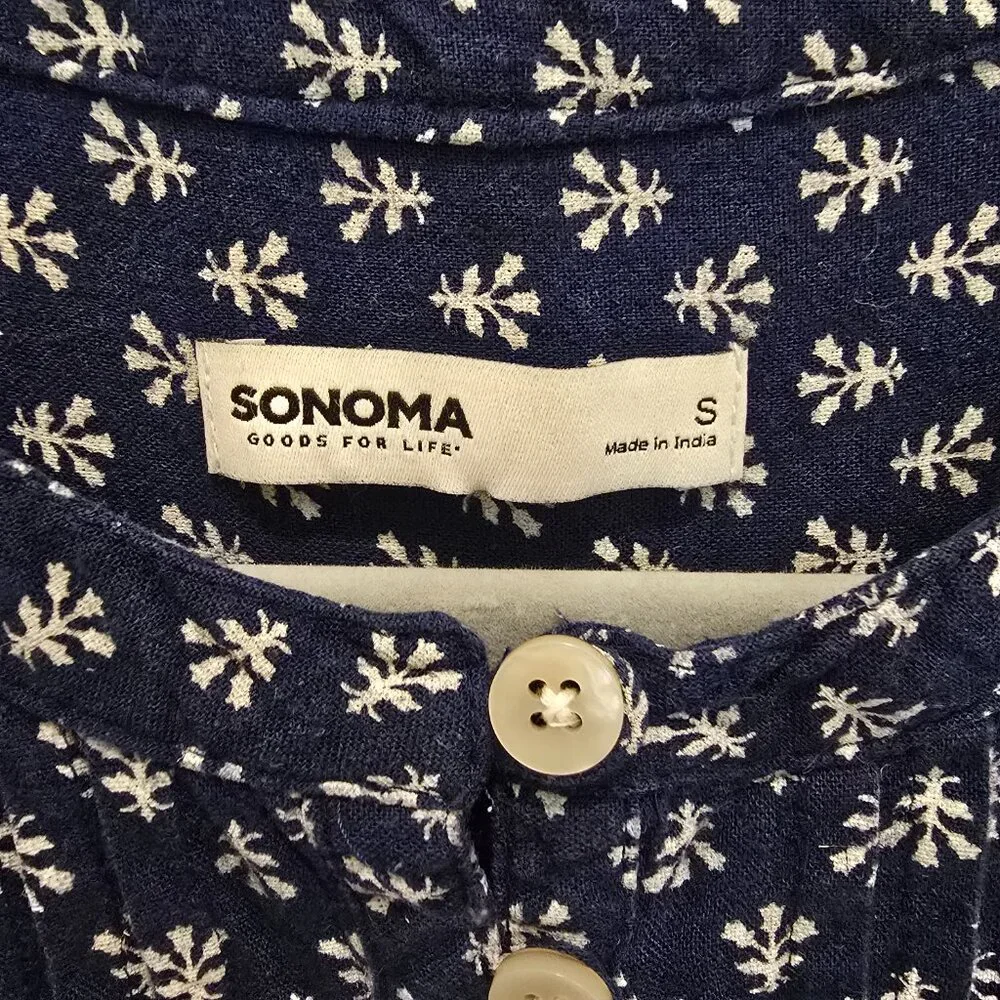 Women's Sonoma Navy Sleeveless Button-Front Dress White Floral Pattern Size S - Picture 3 of 9